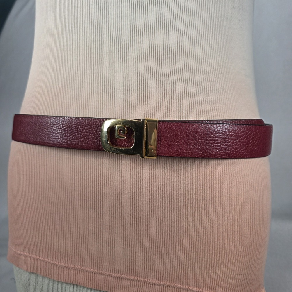 Vintage Pierre Cardin Leather Belt Gold P Logo Buckle Red Burgundy 34/85 Spain